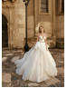 Beaded Straps Ivory Satin Organza Ruffled Modern Wedding Dress
